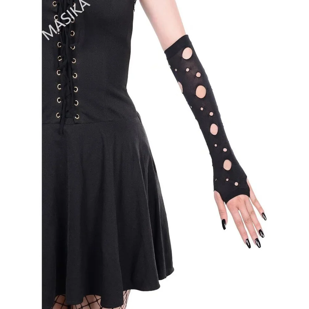 Women's Fishing Halloween Black 1 Net Gloves Fingerless Gothic Accessories